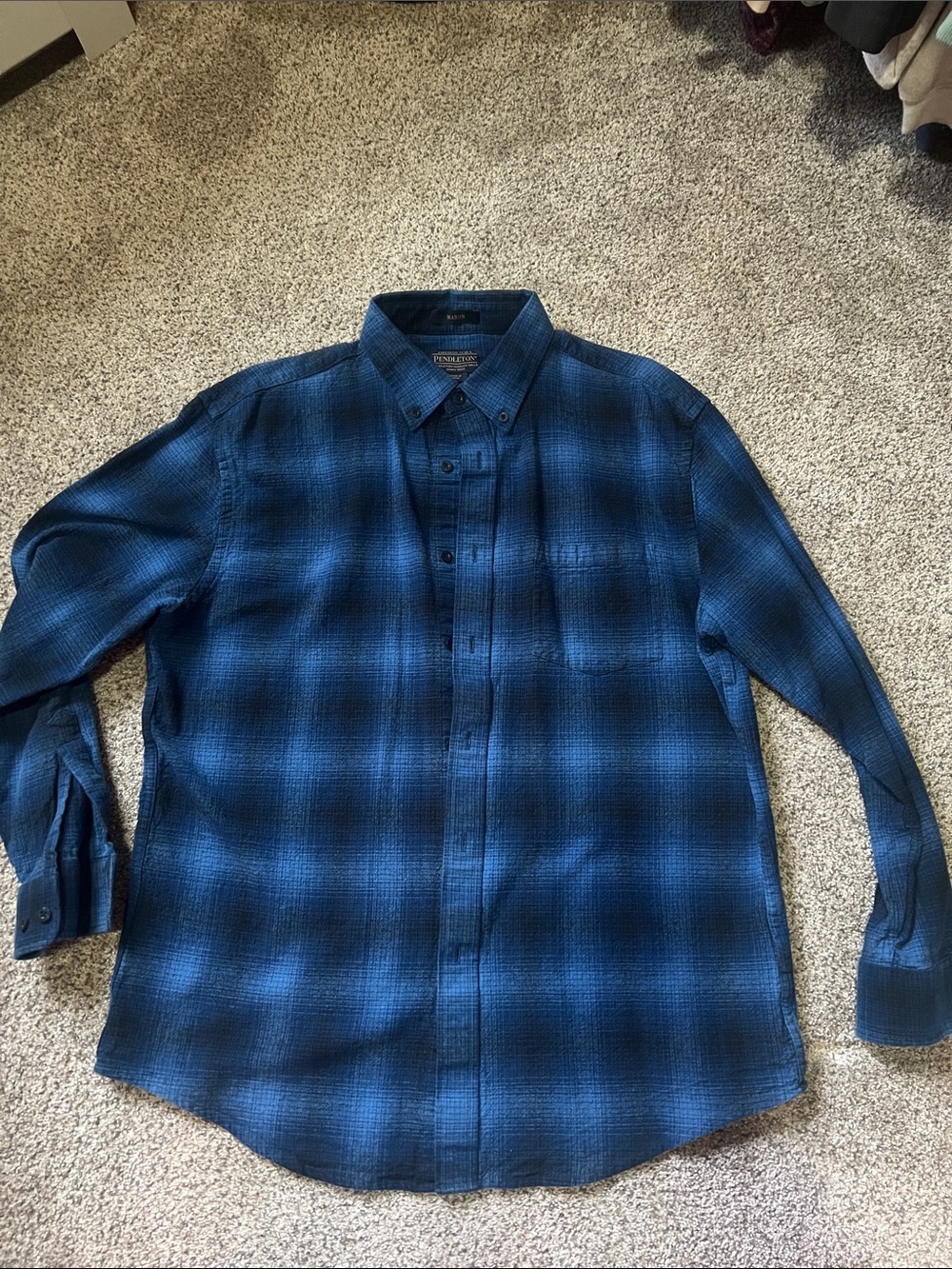 Pendleton Men's Dark Blue Plaid Button-Down Shirt